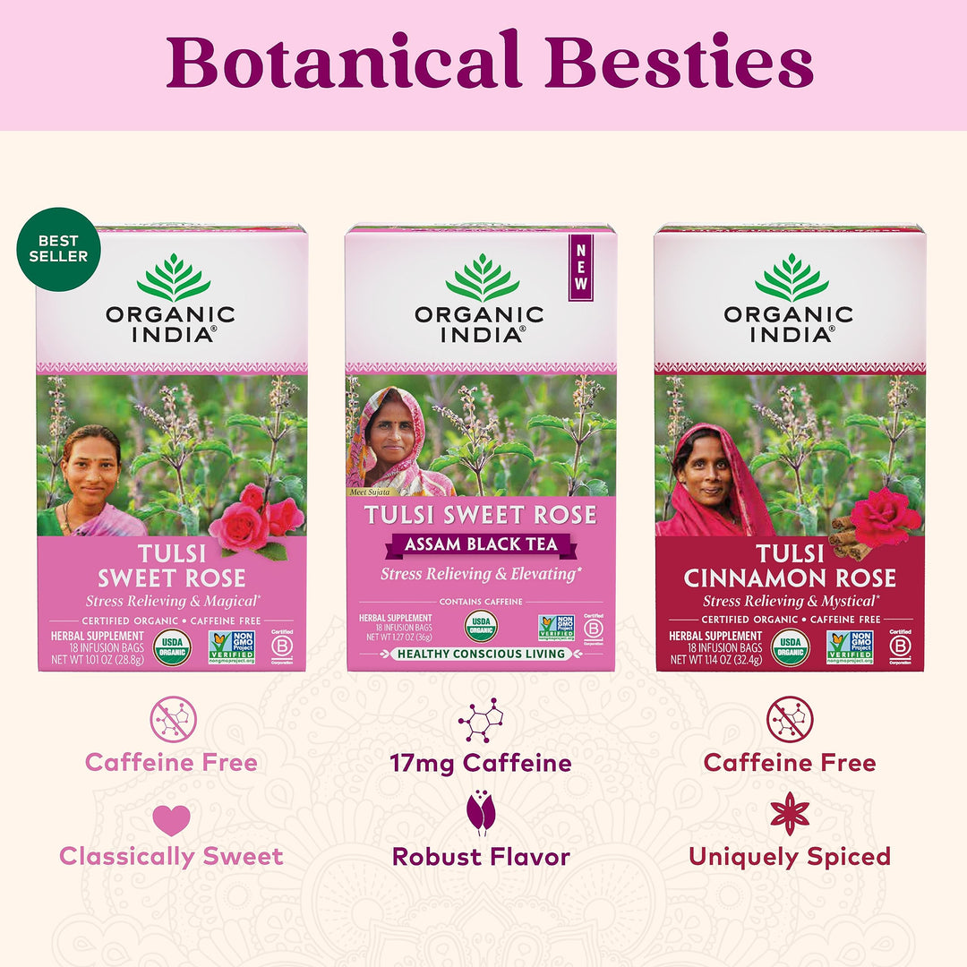 Organic India Tulsi Sweet Rose Herbal Tea, 18 Count