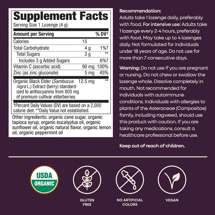 Nature's Way Sambucus Immune Lozenges, Elderberry Peppermint, 24 Count