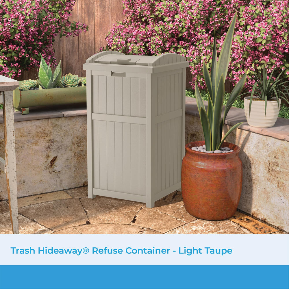 Suncast Hideaway Outdoor Trash Can with Lid, Light Taupe, 30 gal