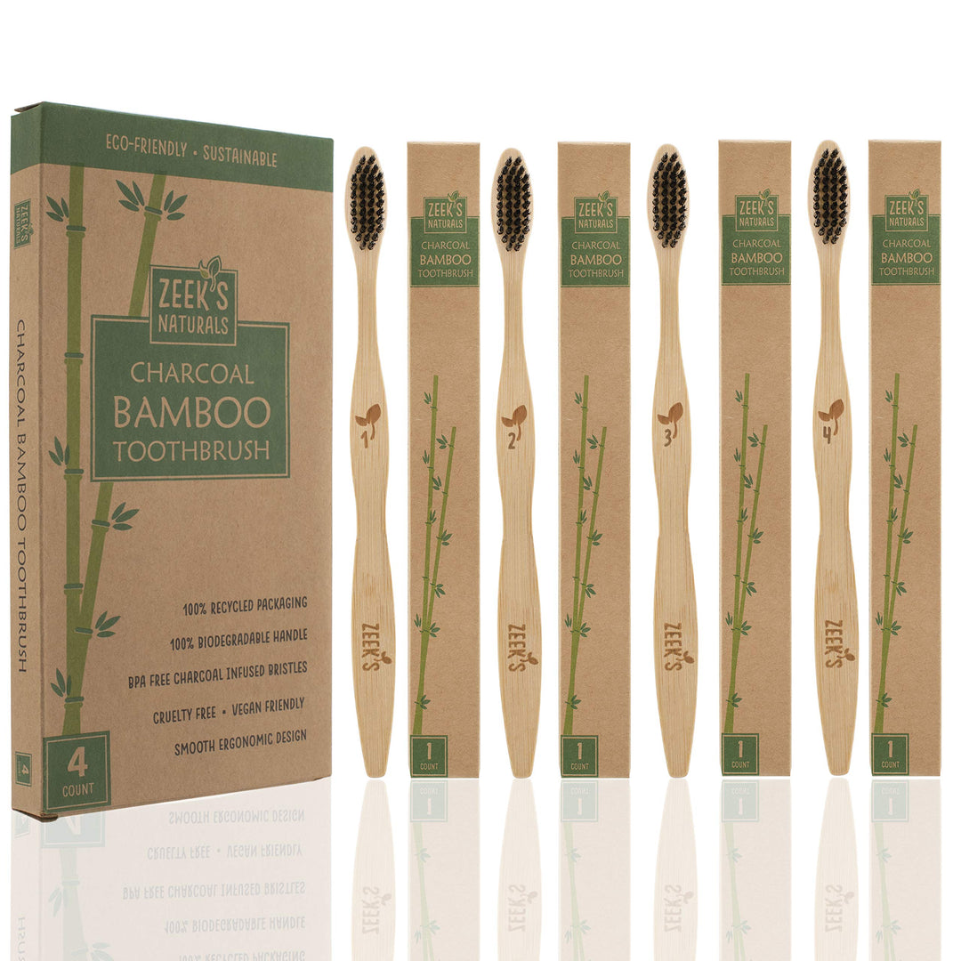 Zeek's Naturals LLC Bamboo Charcoal Toothbrushes, 4 Count