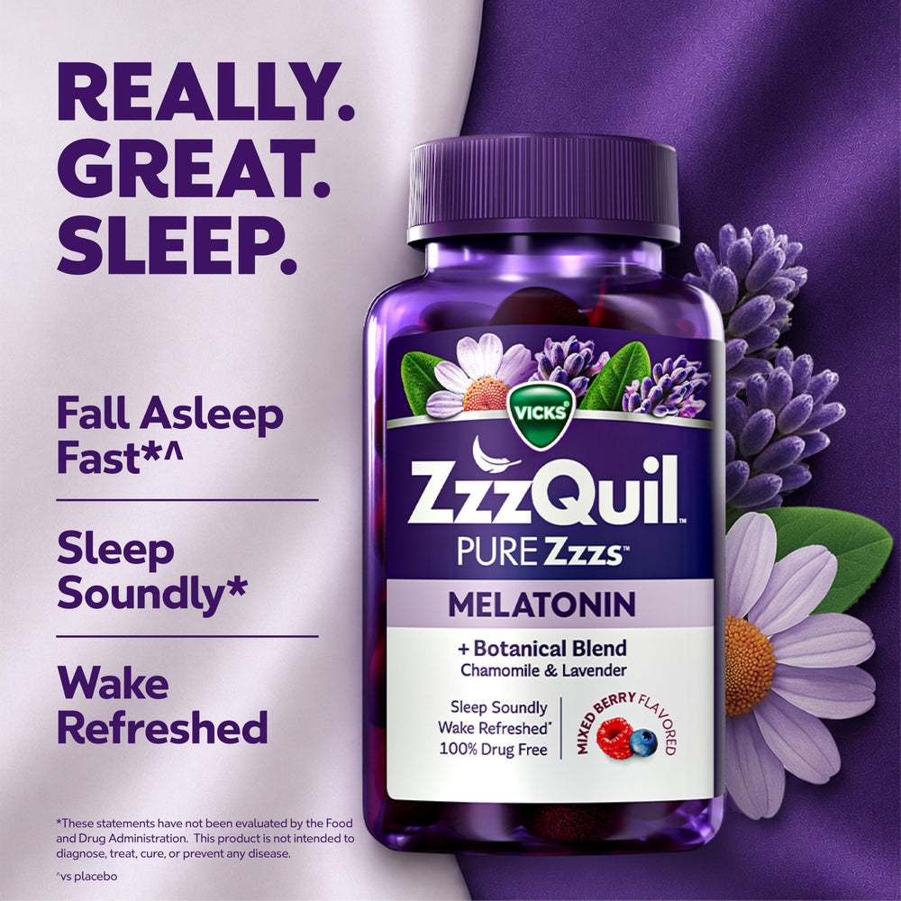 ZzzQuil Pure Zzzs Melatonin Sleep Aid Gummies, Wildberry Vanilla, 48 Count