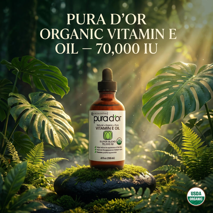 PURA D'OR Organic Vitamin E Oil, 4 oz