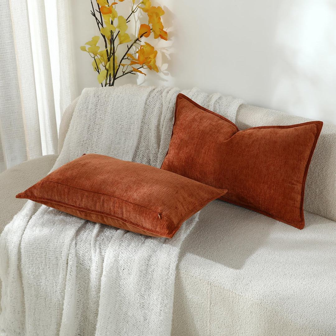 Stellhome Decorative Pillow Covers, Burnt Orange, 12x20 in, Pack of 2