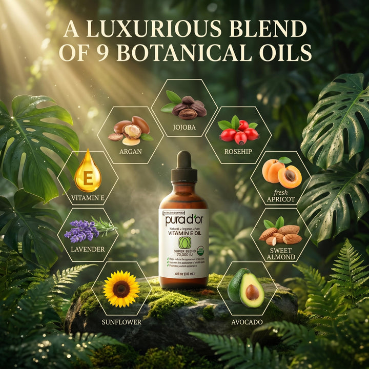 PURA D'OR Organic Vitamin E Oil, 4 oz