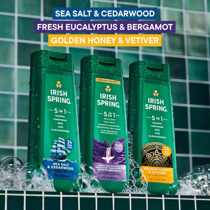 Irish Spring 5 in 1 Body Wash, Fresh Eucalyptus & Bergamot, 887 ml