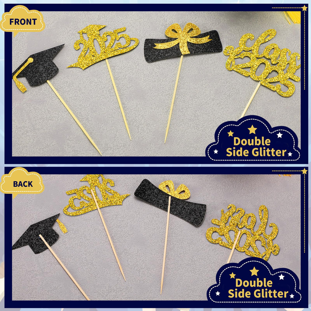 SANNIX Graduation Cupcake Toppers, Gold, 96 Count