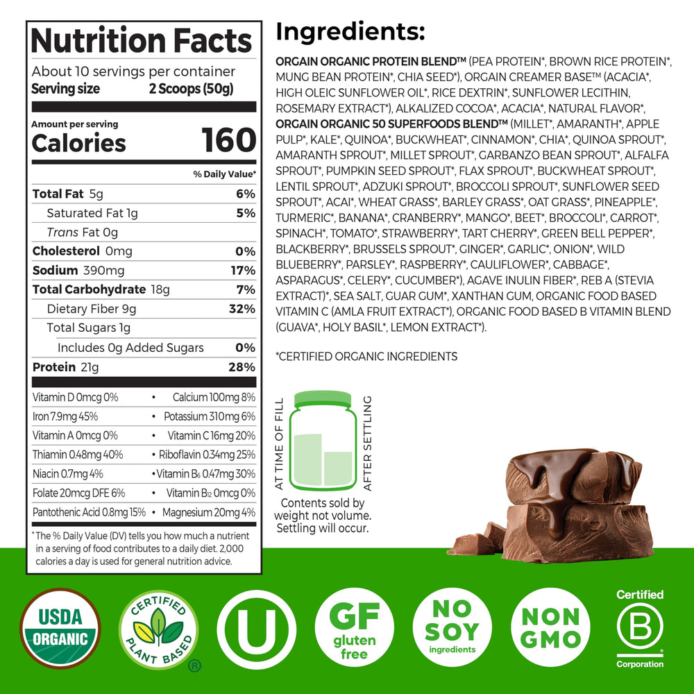 Orgain Organic Vegan Protein and Superfoods Powder, Chocolate, 1.12 lb