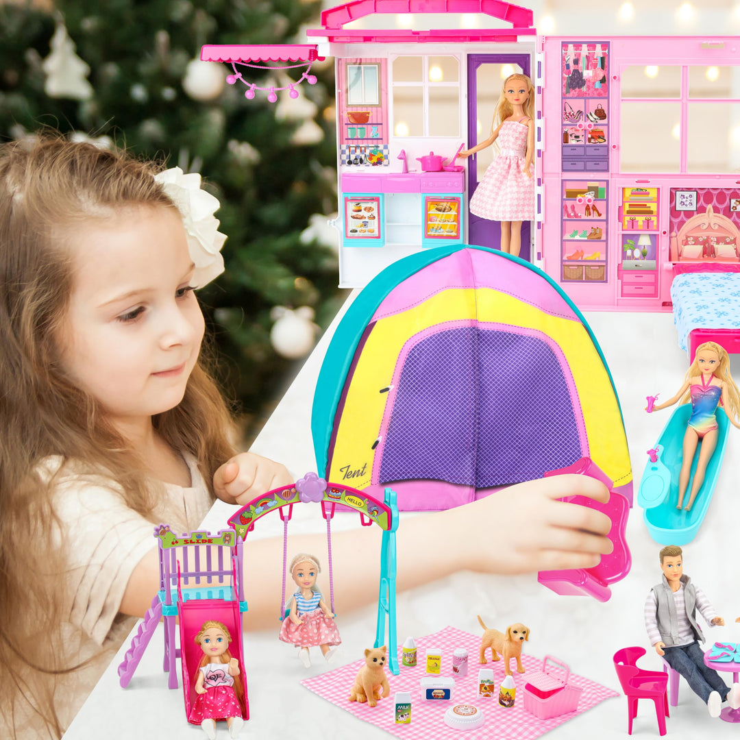 Style Shine 1-Story Dollhouse, Foldable Playset