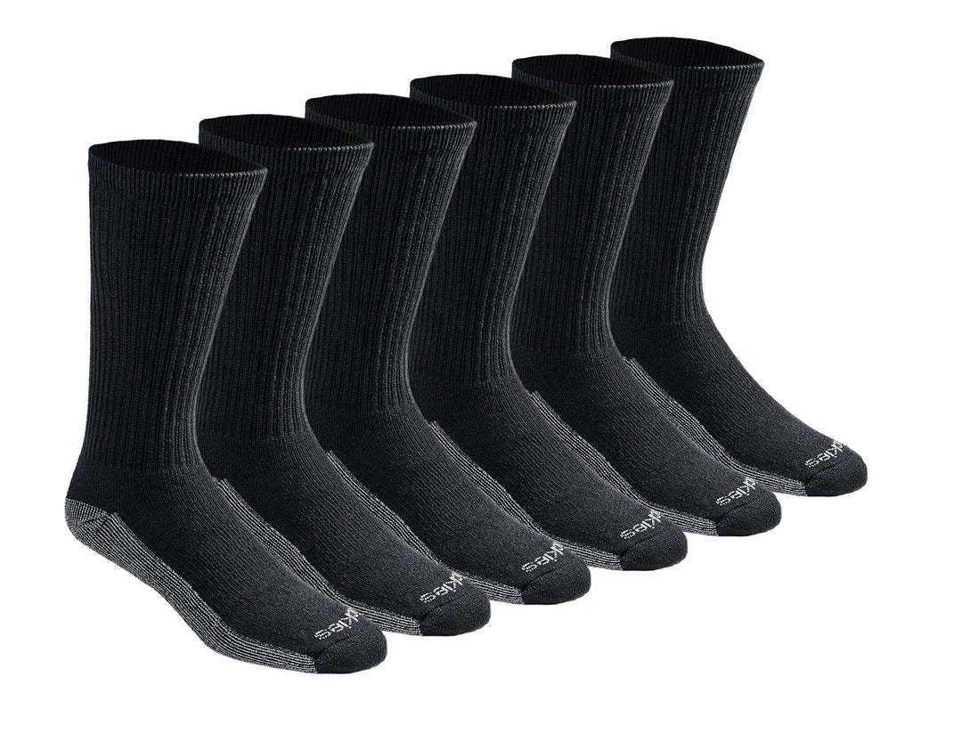 Dickies Dri-Tech Moisture Control Crew Socks, Black, 6 Count