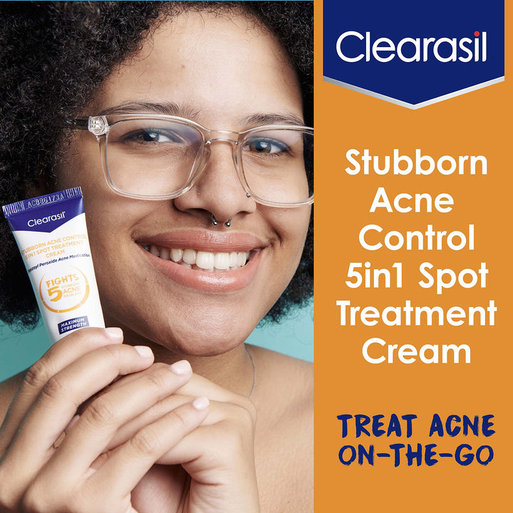 Clearasil Stubborn Acne Control 5in1 Spot Treatment Cream, Maximum Strength, 10% Benzoyl Peroxide, 1 oz