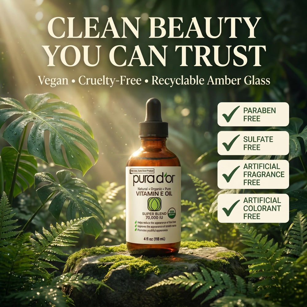 PURA D'OR Organic Vitamin E Oil, 4 oz