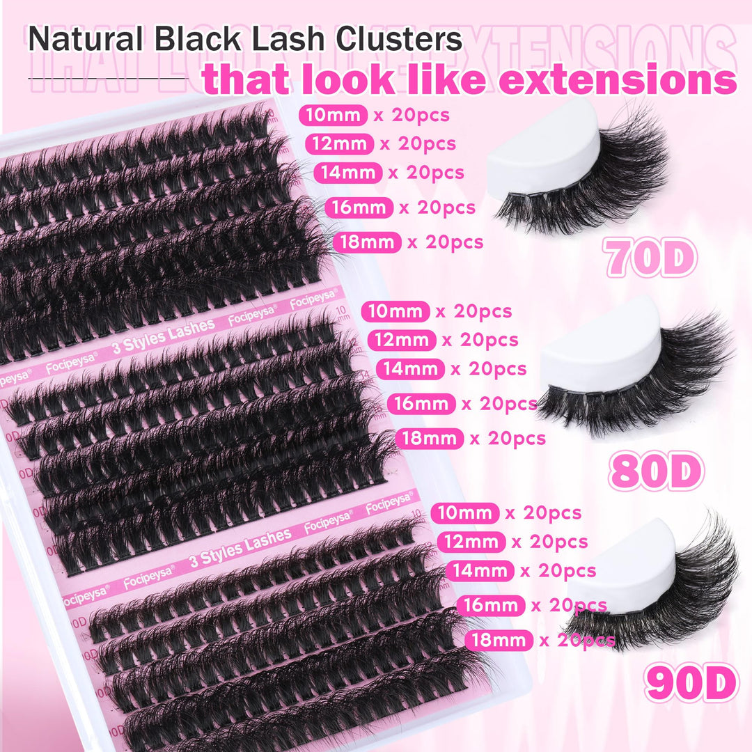 Focipeysa Fluffy Lash Extension Mink Thick Cluster Eyelash Extensions, 10-18mm, 300 Count