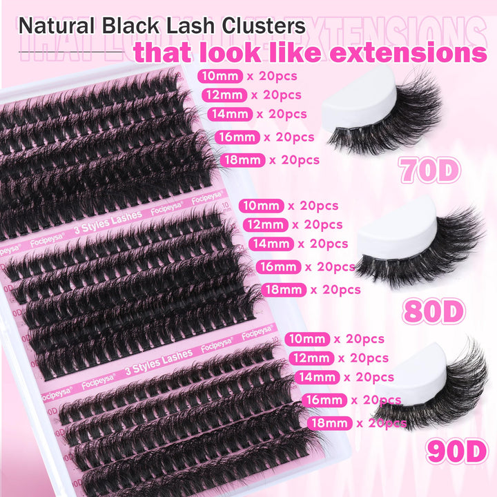 Focipeysa Fluffy Lash Extension Mink Thick Cluster Eyelash Extensions, 10-18mm, 300 Count