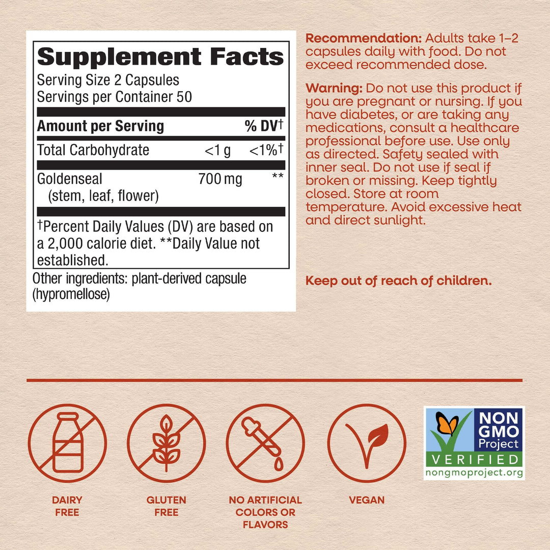 Nature's Way Goldenseal Herb, 800 mg, 100 Count