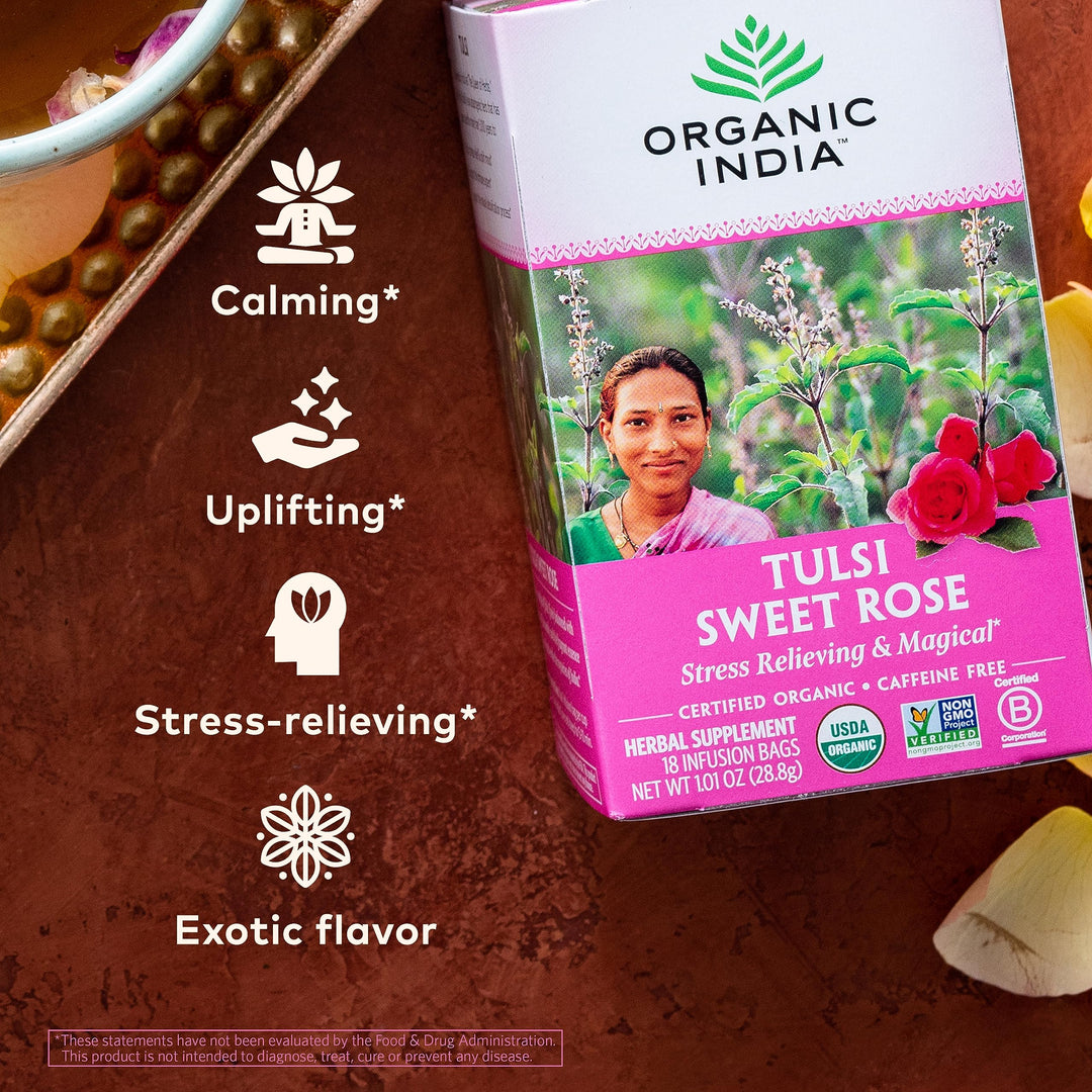 Organic India Tulsi Sweet Rose Herbal Tea, 18 Count