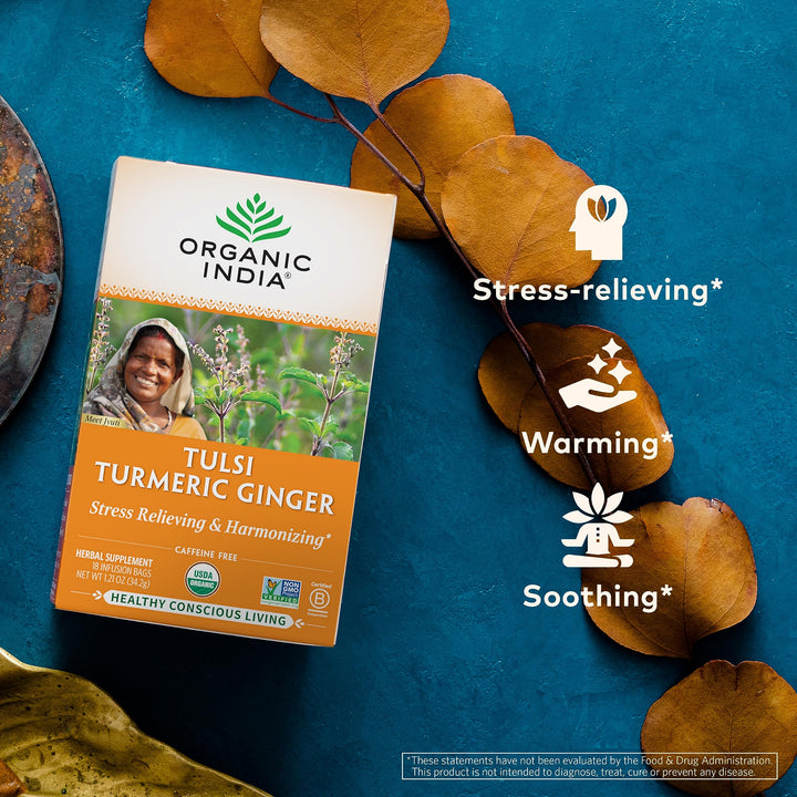 ORGANIC INDIA Tulsi Ginger Turmeric Tea, 18 Count