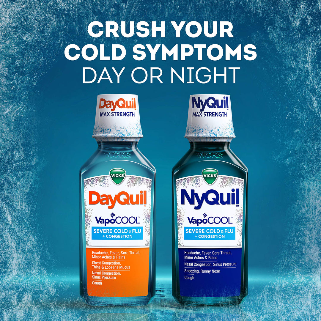 Vicks DayQuil and NyQuil VapoCOOL Severe Combo Cold and Flu Medicine, Max Strength, 12 fl oz, Pack of 2