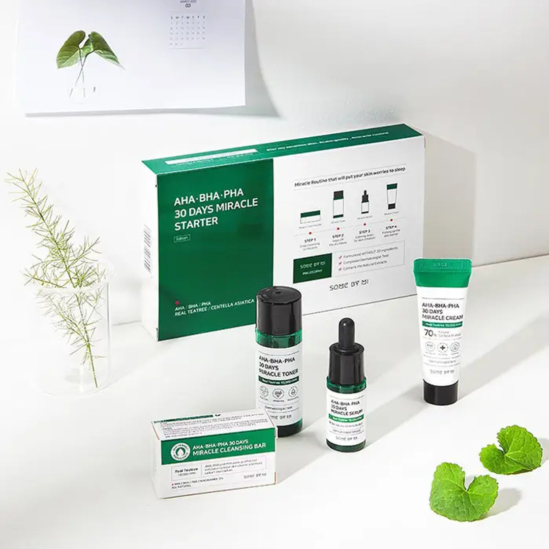 AHA BHA PHA 30 Days Miracle Start Kit (Cleansing Bar, Toner, Serum, Cream)