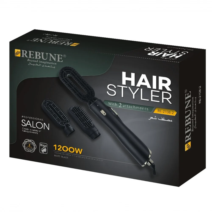 Matte Black Hair Styler, 2 Pieces, RE-2108-2